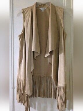 Charming Charlie Cream Sleeveless Draped Fringe Vest Summer Festival Bohemian